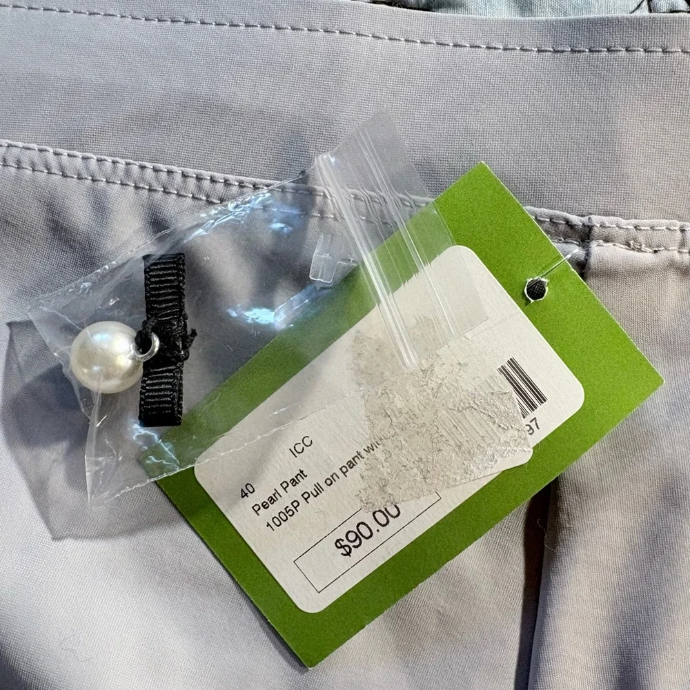 NWT IC by Connie K Pearl & Bow Detail Pull On Ankle Pants Light Gray Sz S 🧡